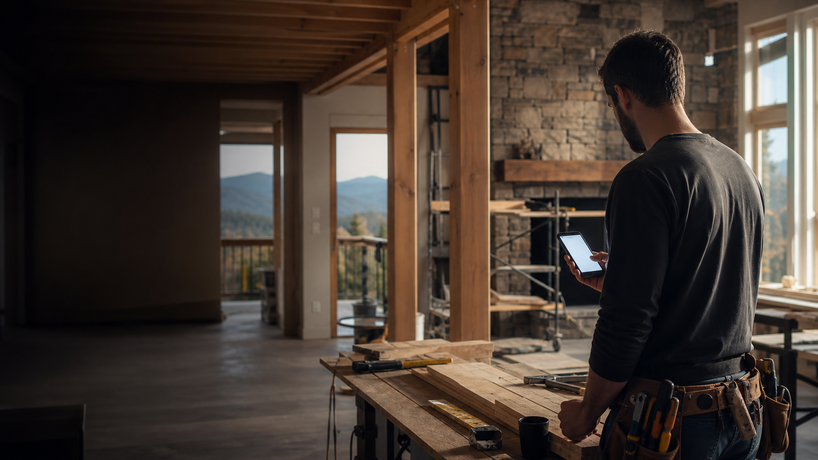 Contractor reviewing a new project request at an Asheville renovation site